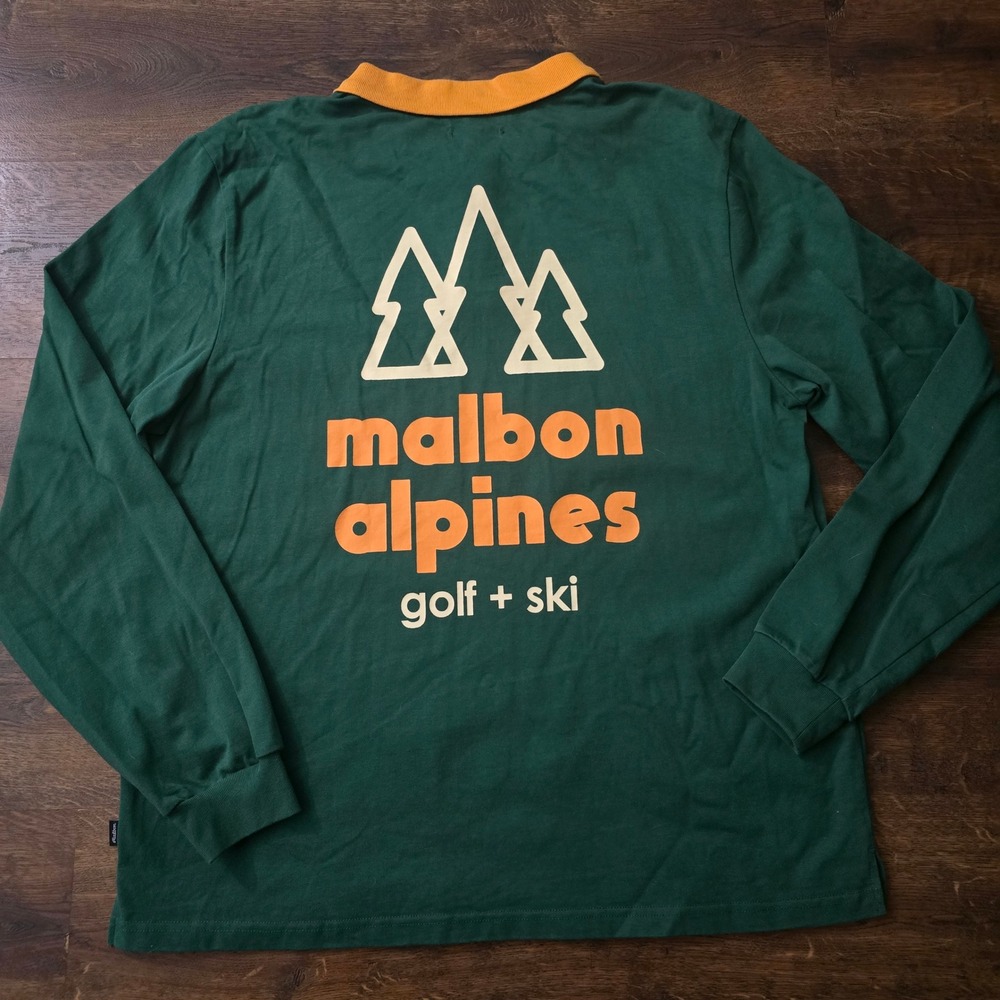 Malbon Golf Alpines Long Sleeve Polo Shirt Green Orange Mens Large